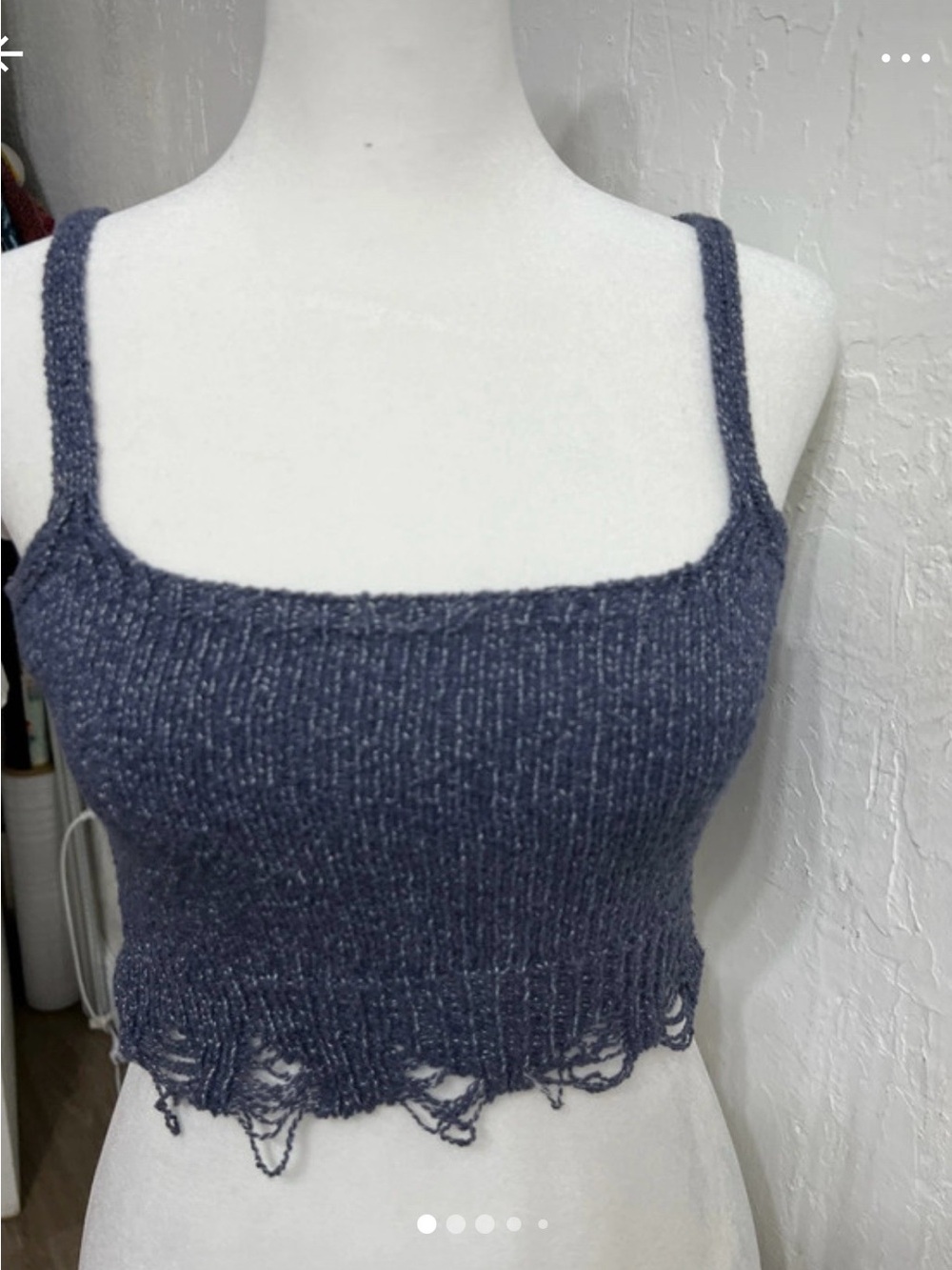 Zara Navy Knit Cropped Tank with Distressed Hem
